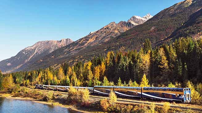 rocky mountaineer by lake